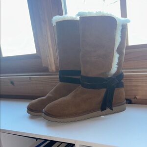 Koolaburra Tan Suede Boots with Black Accents